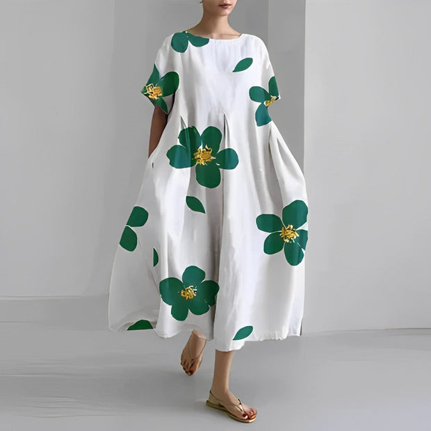 WW | Übergroßes Kleid Lockere Passform Kurze Ärmel Sommerkleid Lange Kleider