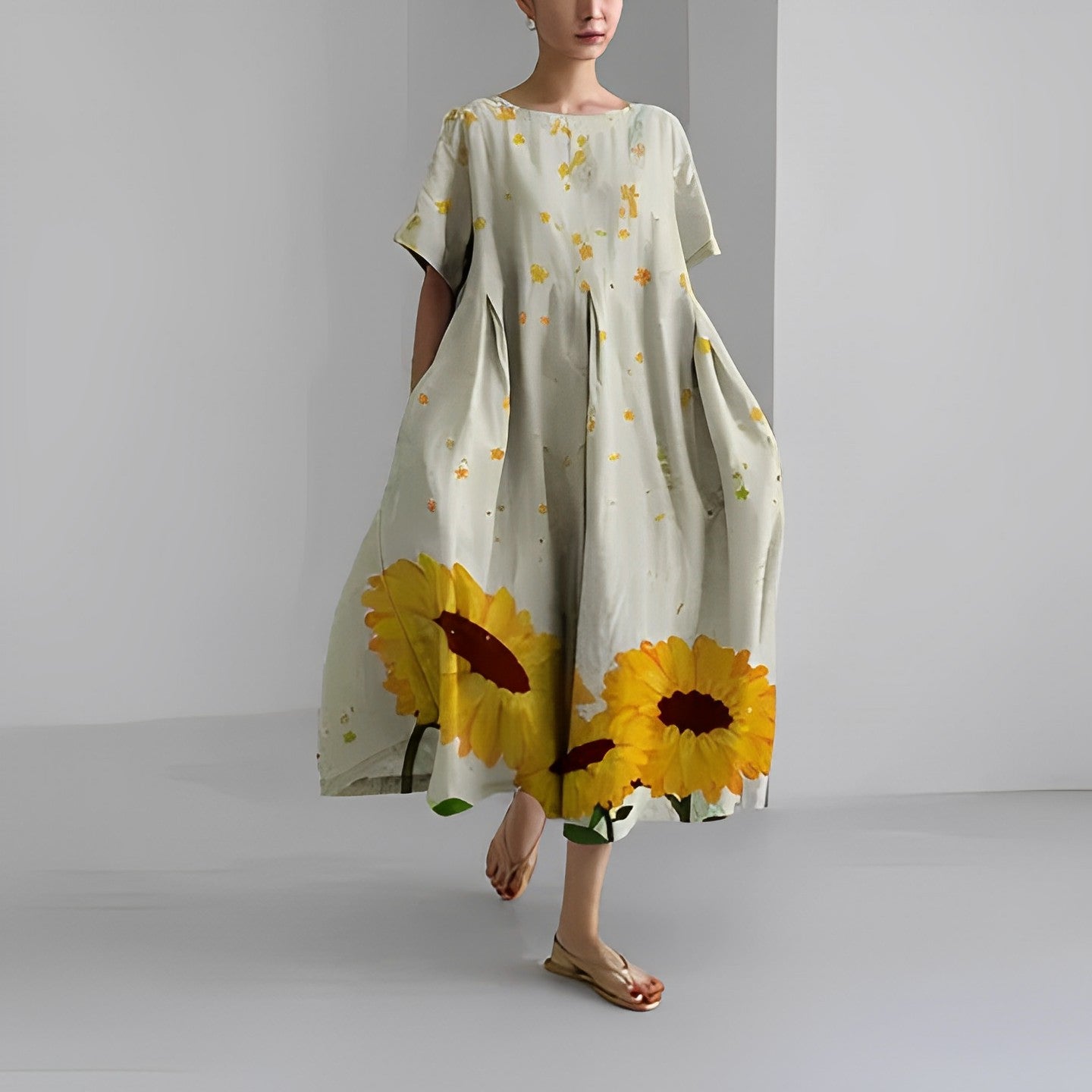 WW | Übergroßes Kleid Lockere Passform Kurze Ärmel Sommerkleid Lange Kleider