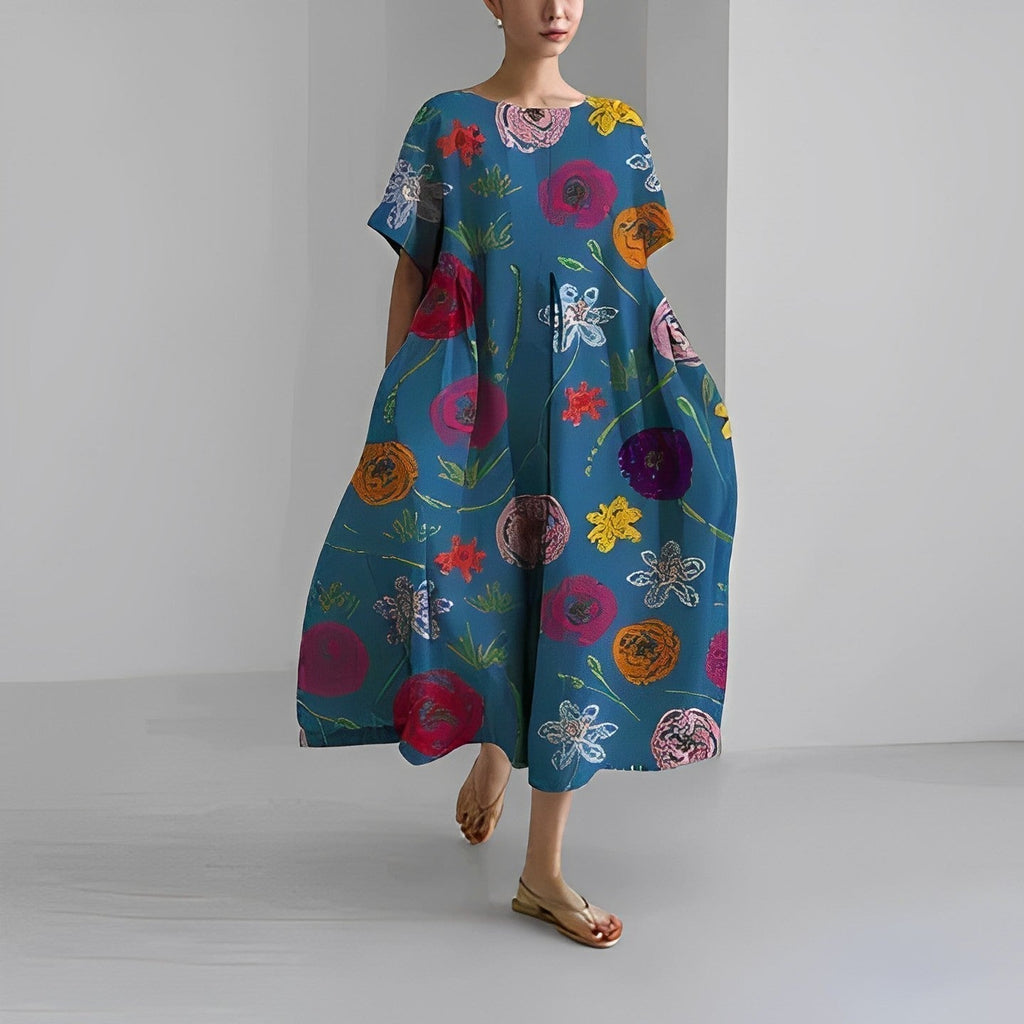 WW | Übergroßes Kleid Lockere Passform Kurze Ärmel Sommerkleid Lange Kleider