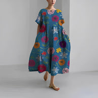 WW | Übergroßes Kleid Lockere Passform Kurze Ärmel Sommerkleid Lange Kleider