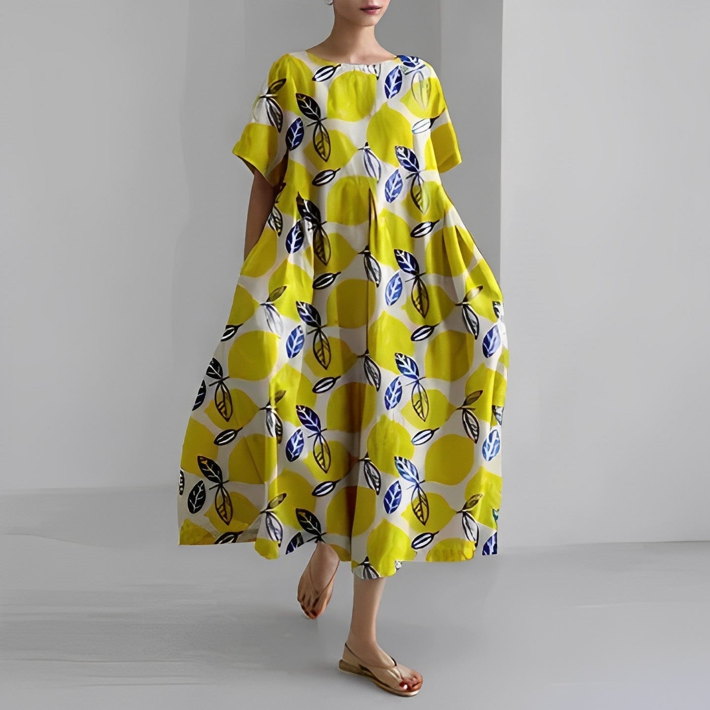 WW | Übergroßes Kleid Lockere Passform Kurze Ärmel Sommerkleid Lange Kleider
