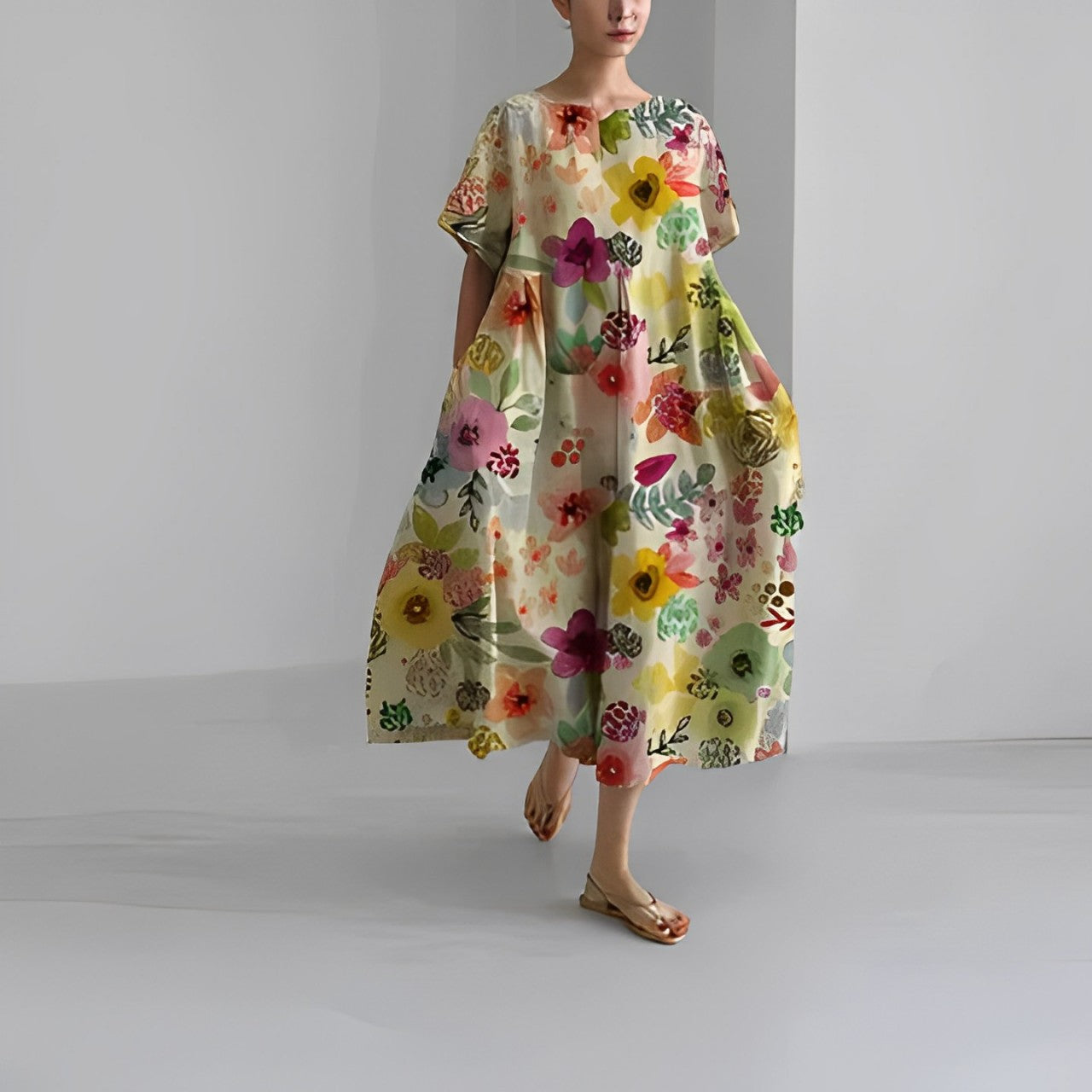 WW | Übergroßes Kleid Lockere Passform Kurze Ärmel Sommerkleid Lange Kleider