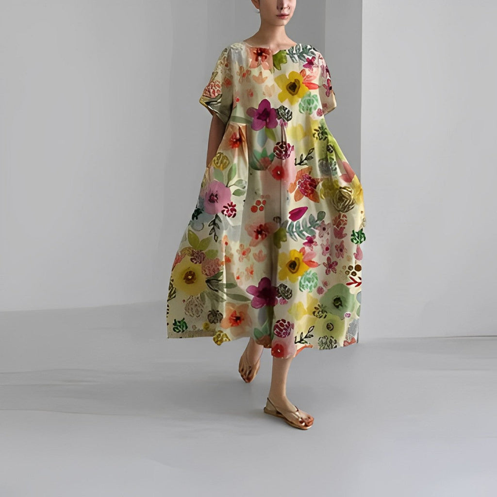 WW | Übergroßes Kleid Lockere Passform Kurze Ärmel Sommerkleid Lange Kleider