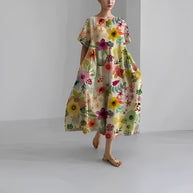 WW | Übergroßes Kleid Lockere Passform Kurze Ärmel Sommerkleid Lange Kleider