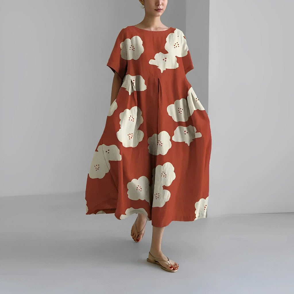 WW | Übergroßes Kleid Lockere Passform Kurze Ärmel Sommerkleid Lange Kleider