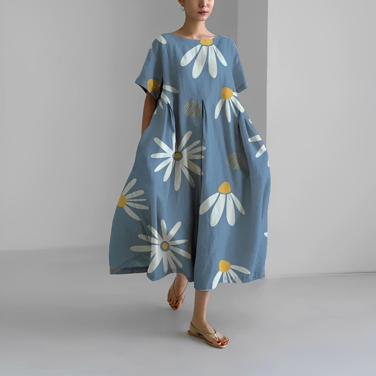 WW | Übergroßes Kleid Lockere Passform Kurze Ärmel Sommerkleid Lange Kleider