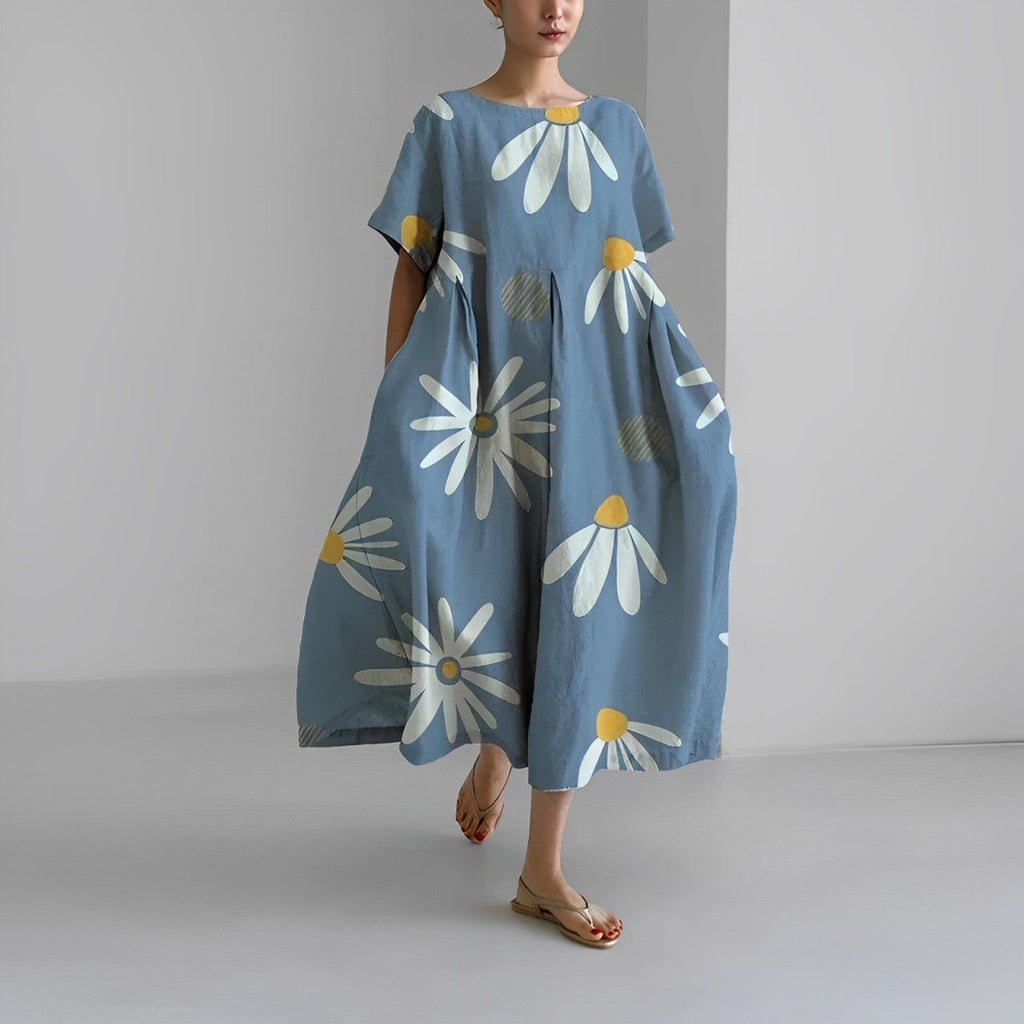 WW | Übergroßes Kleid Lockere Passform Kurze Ärmel Sommerkleid Lange Kleider
