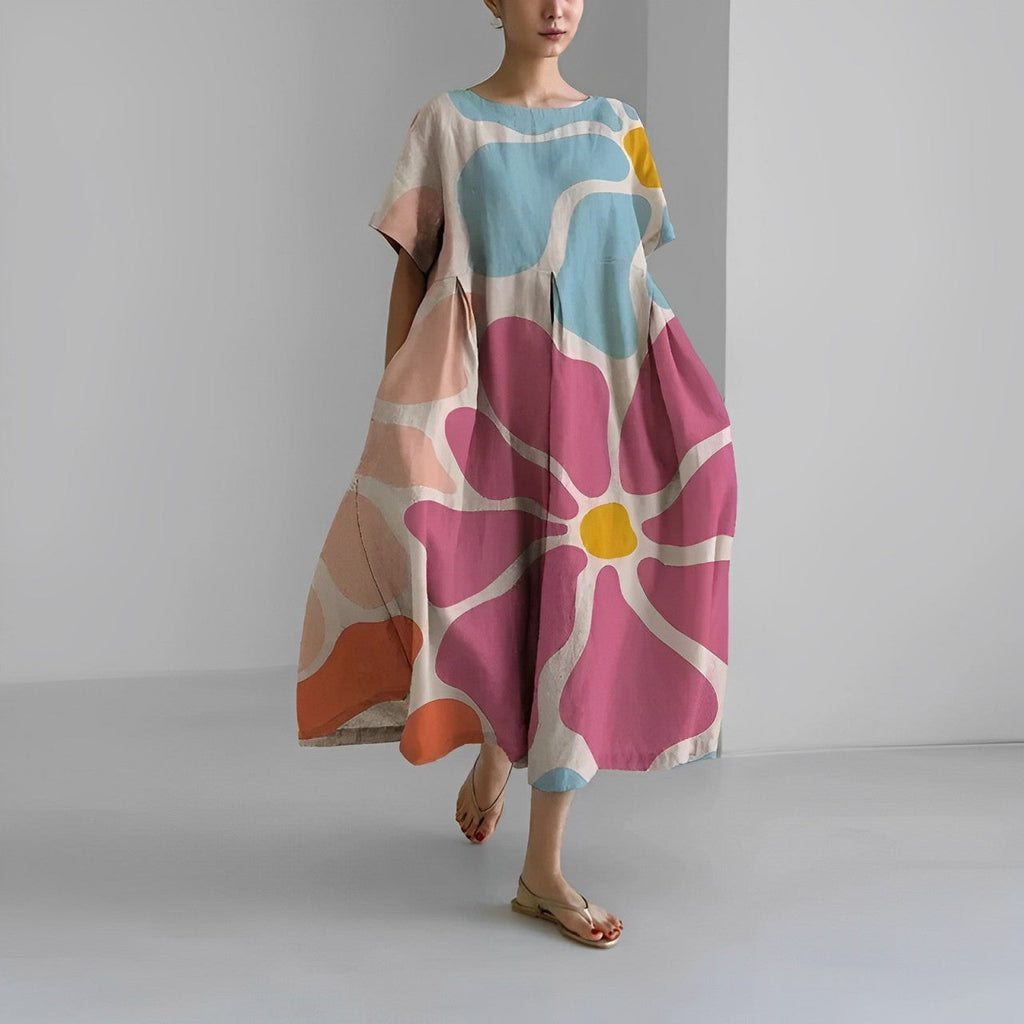 WW | Übergroßes Kleid Lockere Passform Kurze Ärmel Sommerkleid Lange Kleider