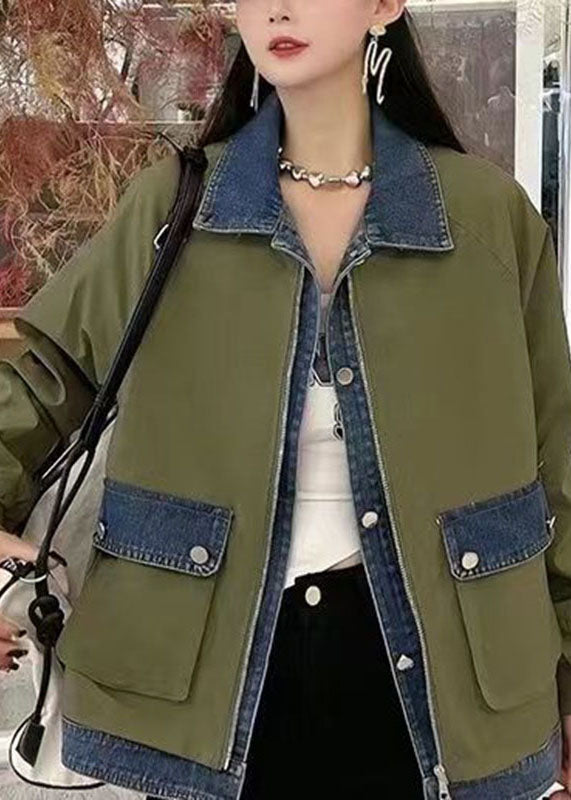 WW | Weinrot Peter Pan Kragen Reißverschluss Denim Patchwork Taschen Mäntel