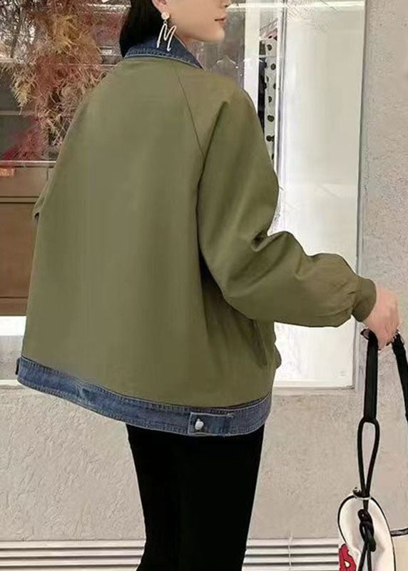 WW | Weinrot Peter Pan Kragen Reißverschluss Denim Patchwork Taschen Mäntel