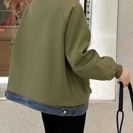 WW | Weinrot Peter Pan Kragen Reißverschluss Denim Patchwork Taschen Mäntel