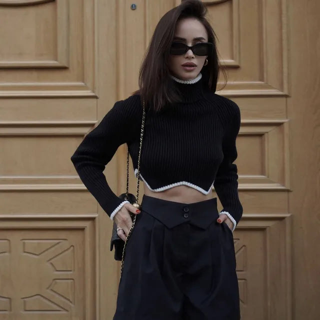 WW | Geripptes Rollkragen-Crop-Top