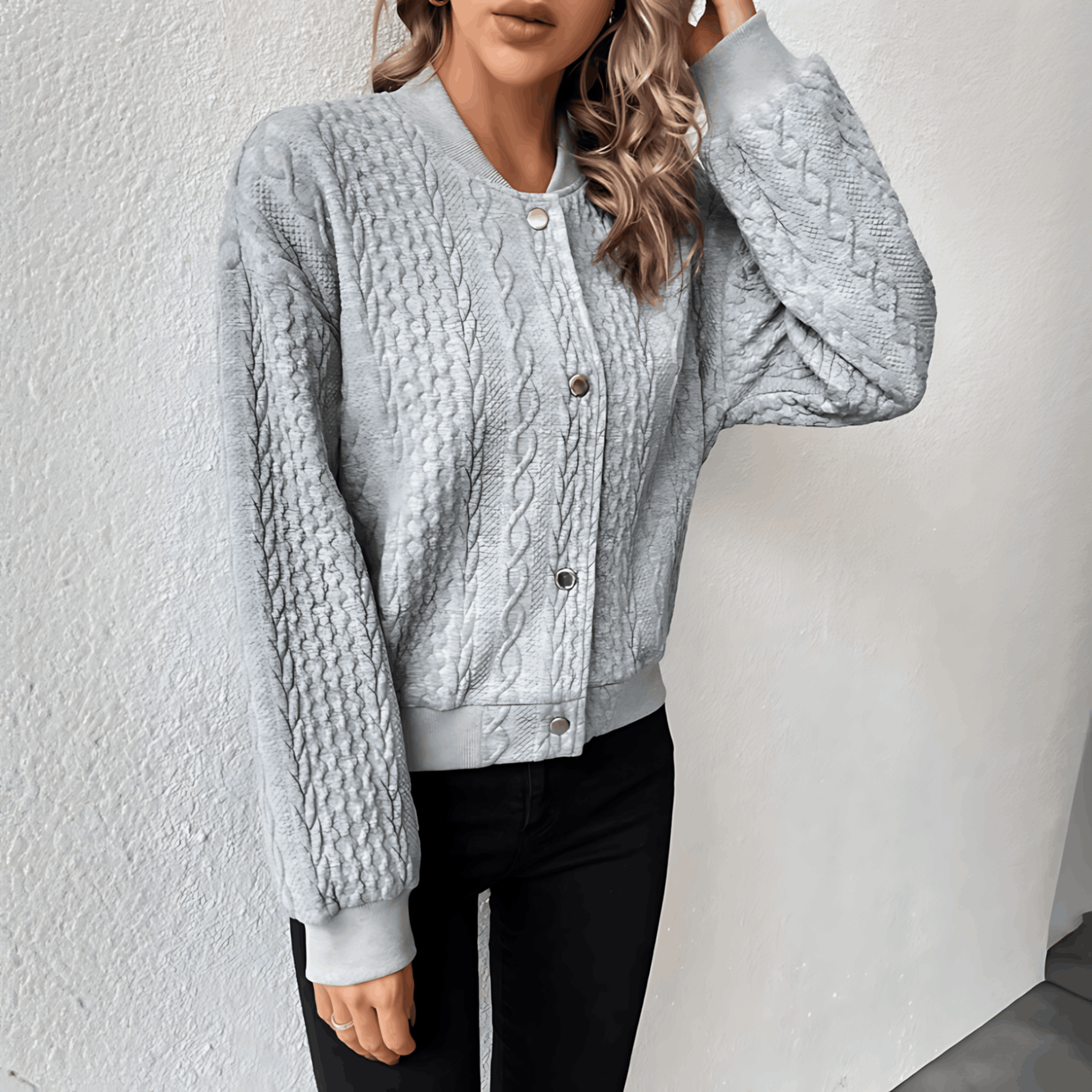 WW | Strickjacke im Bomberjacken-Stil mit Knöpfen für Damen