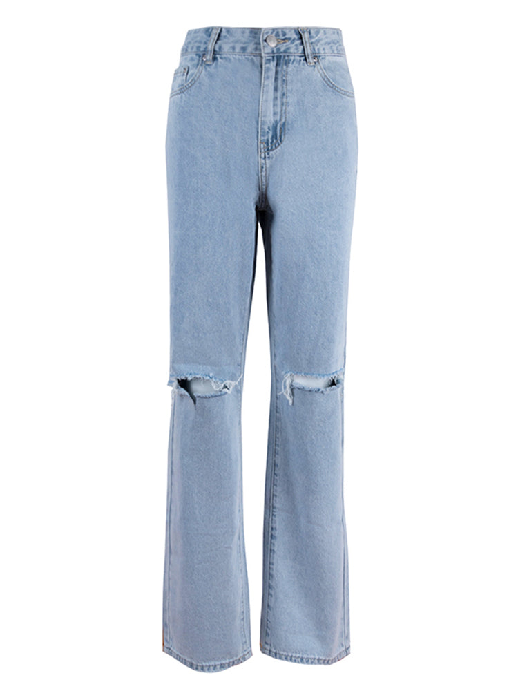 W&W Damen Jeanshose Mit Lockerer Passform Zerrissen Weites Bein Hohe Taille Lassige Baggy Jean