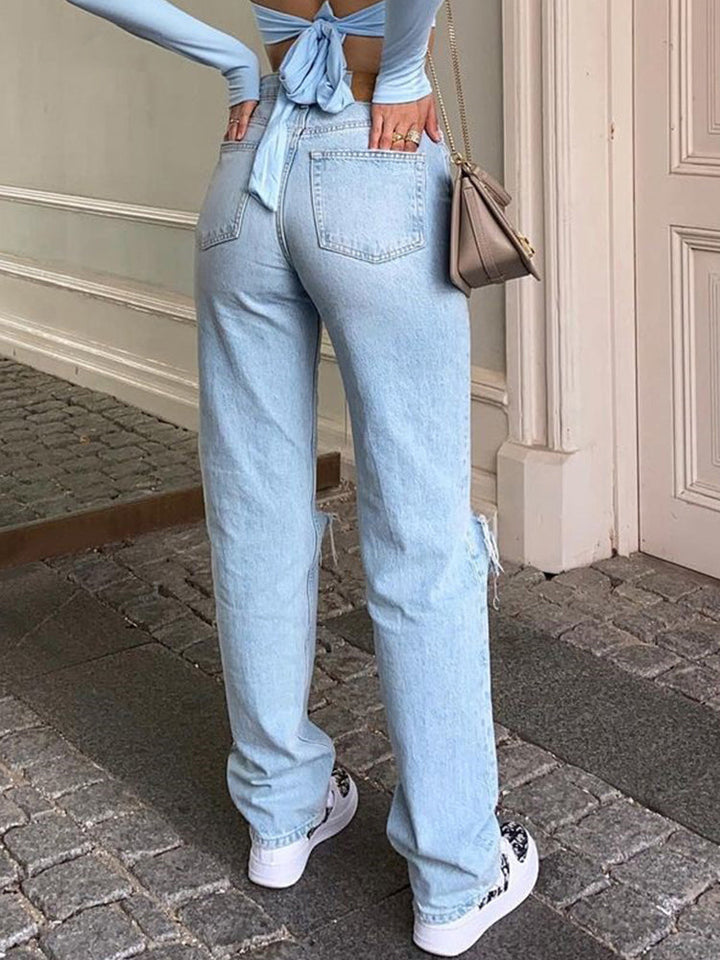 Damen Baggy-Jeans mit hoher Taille und weitem Bein