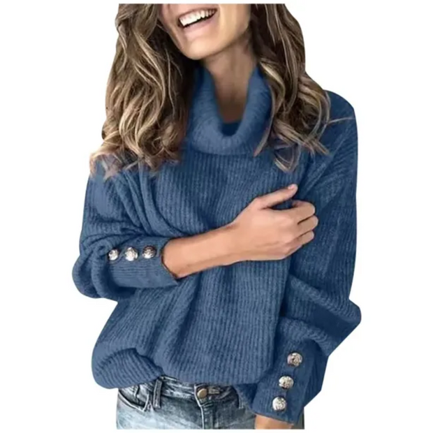 WW - Damen Pullover mit Knopfärmeln und Rollkragen