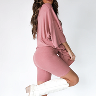 WW | Damen Lounge Satz Mit Oversize T-shirt Und Biker Shorts