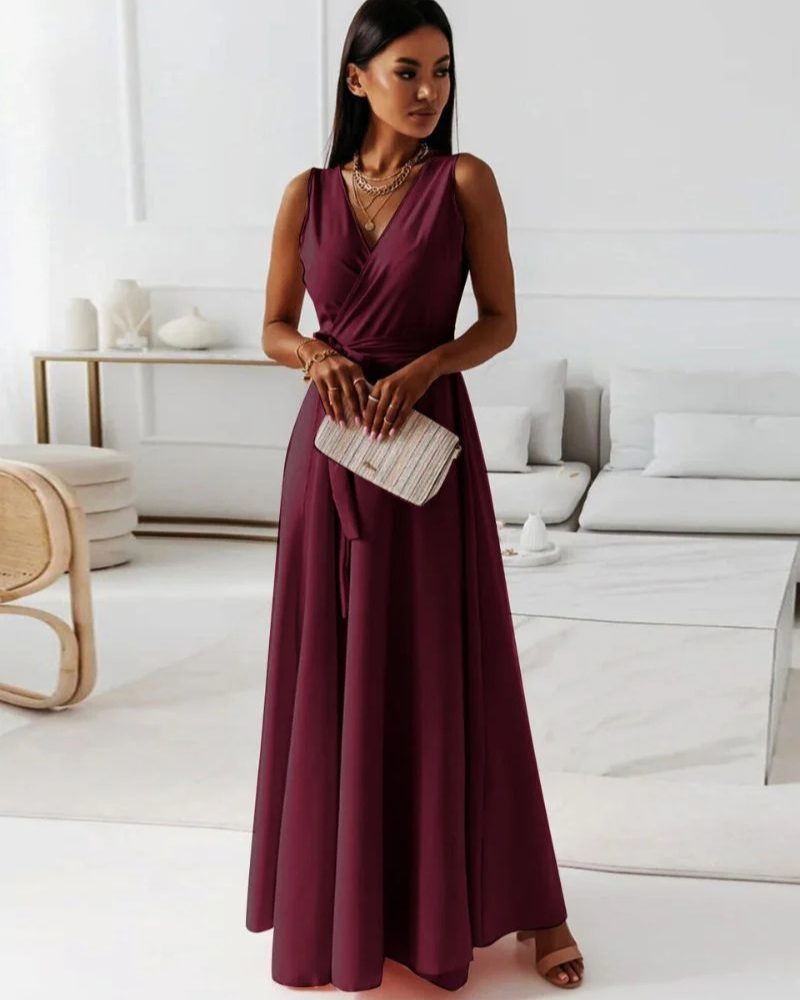 WW | Langes V-Ausschnitt Kleid für Damen Maxi
