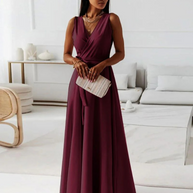 WW | Langes V-Ausschnitt Kleid für Damen Maxi