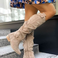 WW | legere kniehohe Damen-Cowboystiefel aus Wildleder unter dem Knie