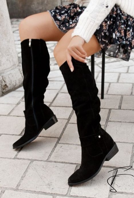 W&W Mode | legere kniehohe Damen-Cowboystiefel aus Wildleder unter dem Knie