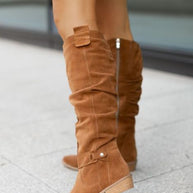 WW | legere kniehohe Damen-Cowboystiefel aus Wildleder unter dem Knie