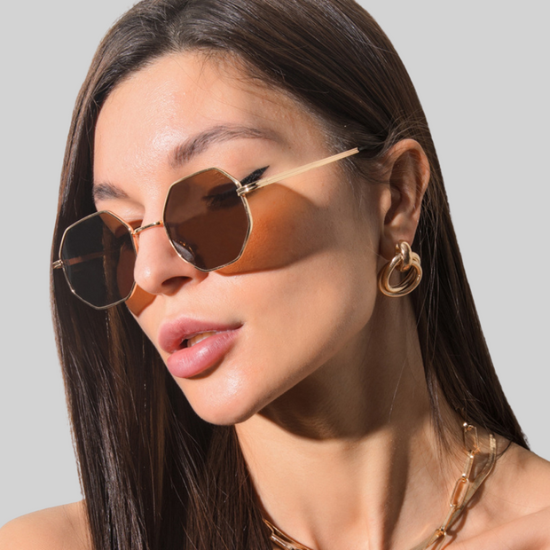 WW Geld Sonnenbrille - Sommer - Metall Vieleckig