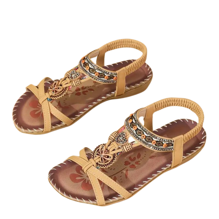 W&W Mode Flache Sandalen - Boho - Strass Schmetterling