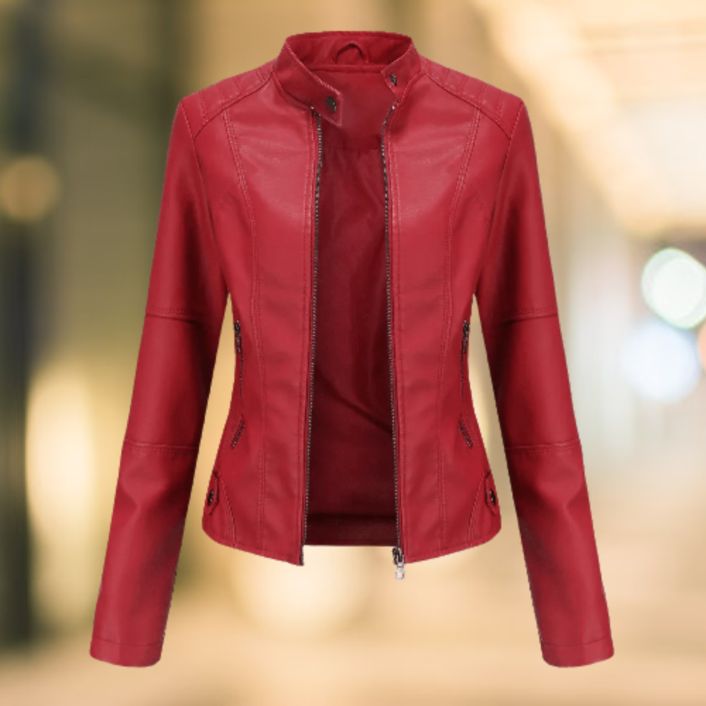 Elegante und schicke Lederjacke mit Stehkragen