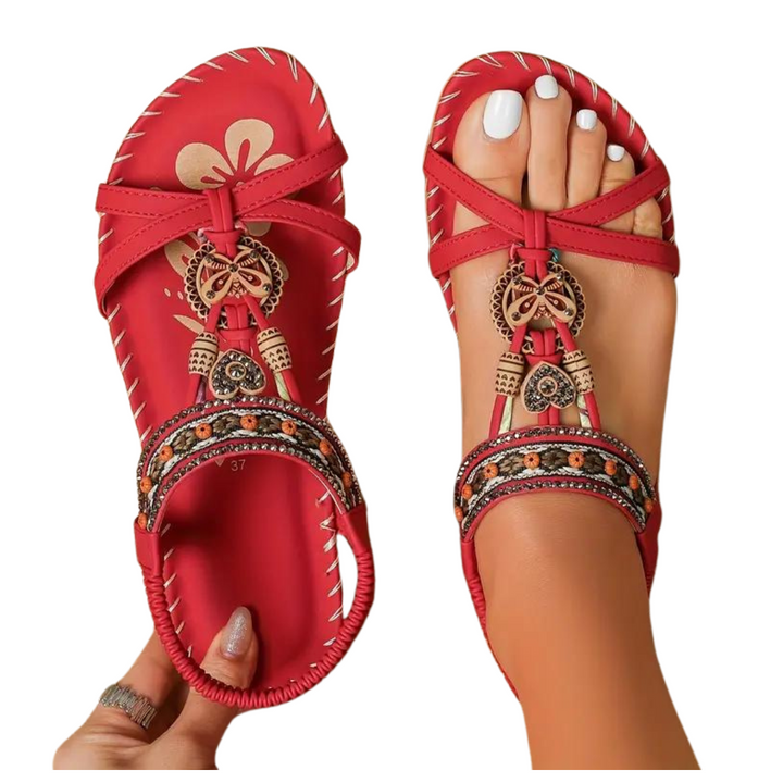 W&W Mode Flache Sandalen - Boho - Strass Schmetterling