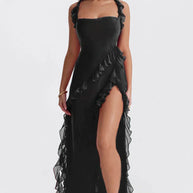 WW Elegant Kleid | Stilvolles Kleid mit Ausschnitt, Rüschen und rückenfreiem Design