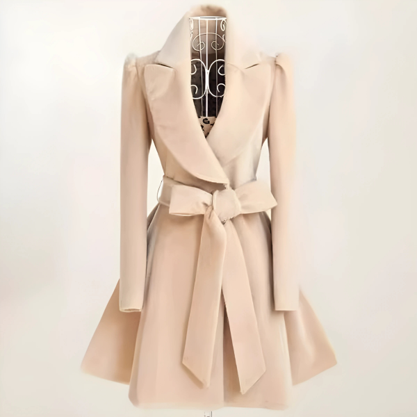 WW | Damenmantel – Schmal geschnitten – Wollmischung – A-Linie Rock – Gürtelschnalle mit Schleifenbund – Breiter Kragen