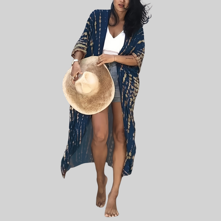 W&W Mode Midi Kimono – Boho – Allover-Print Loose Fit