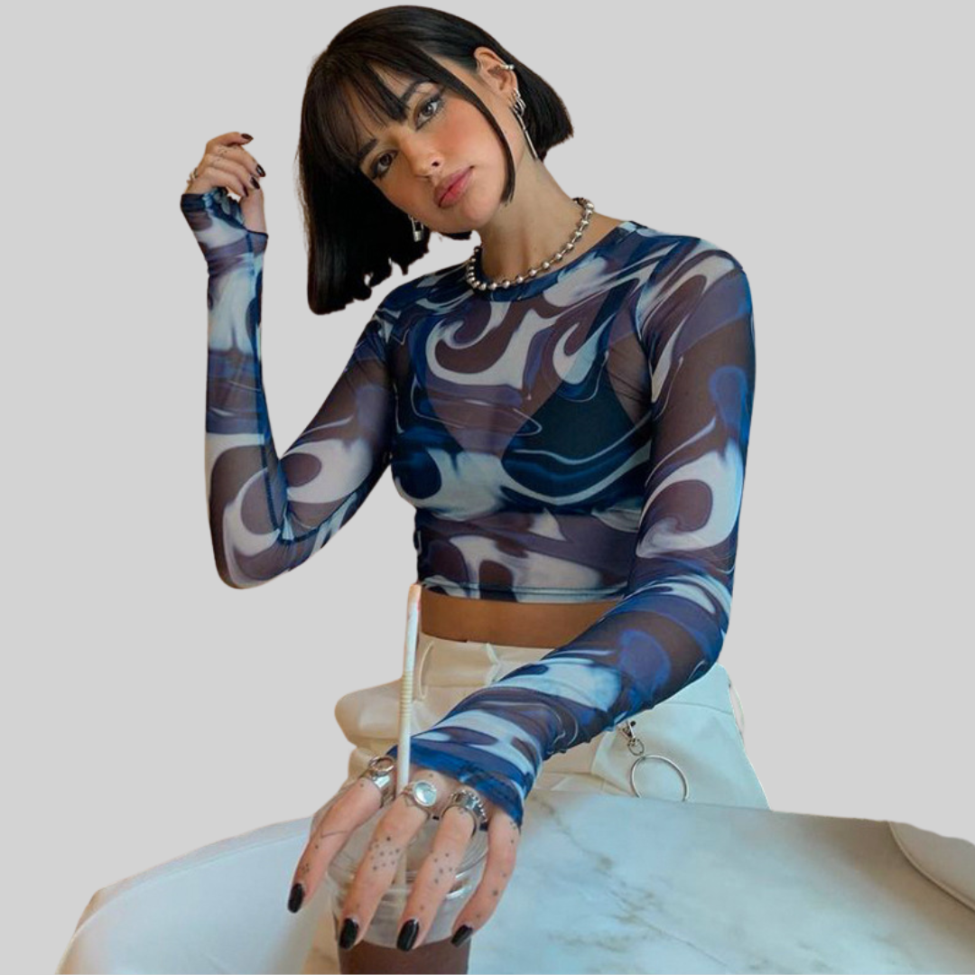 W&W Mode Top - Jahrgang - Transparentes Netzshirt