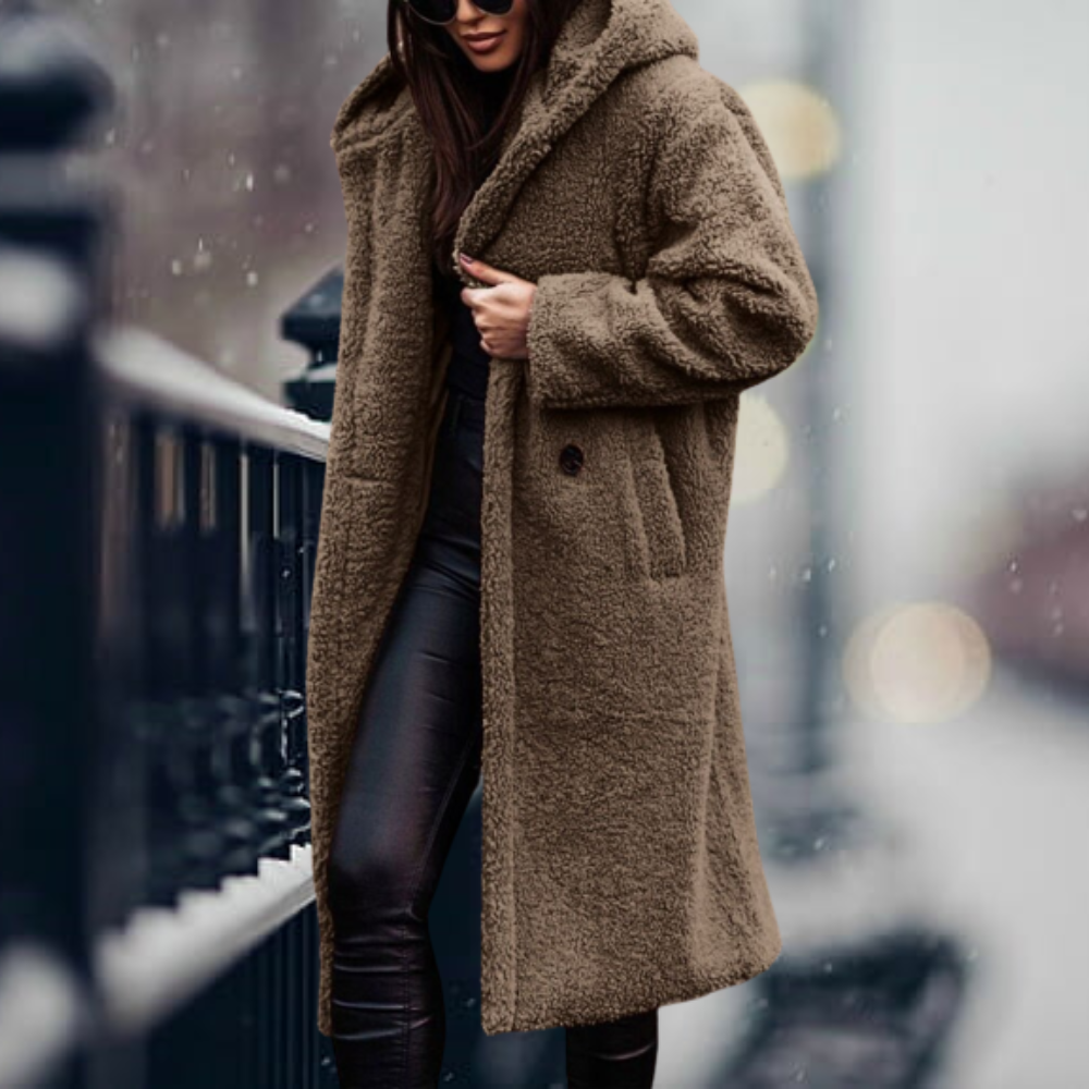 W&W Mode - Damen gemütlicher langer Teddy-Mantel