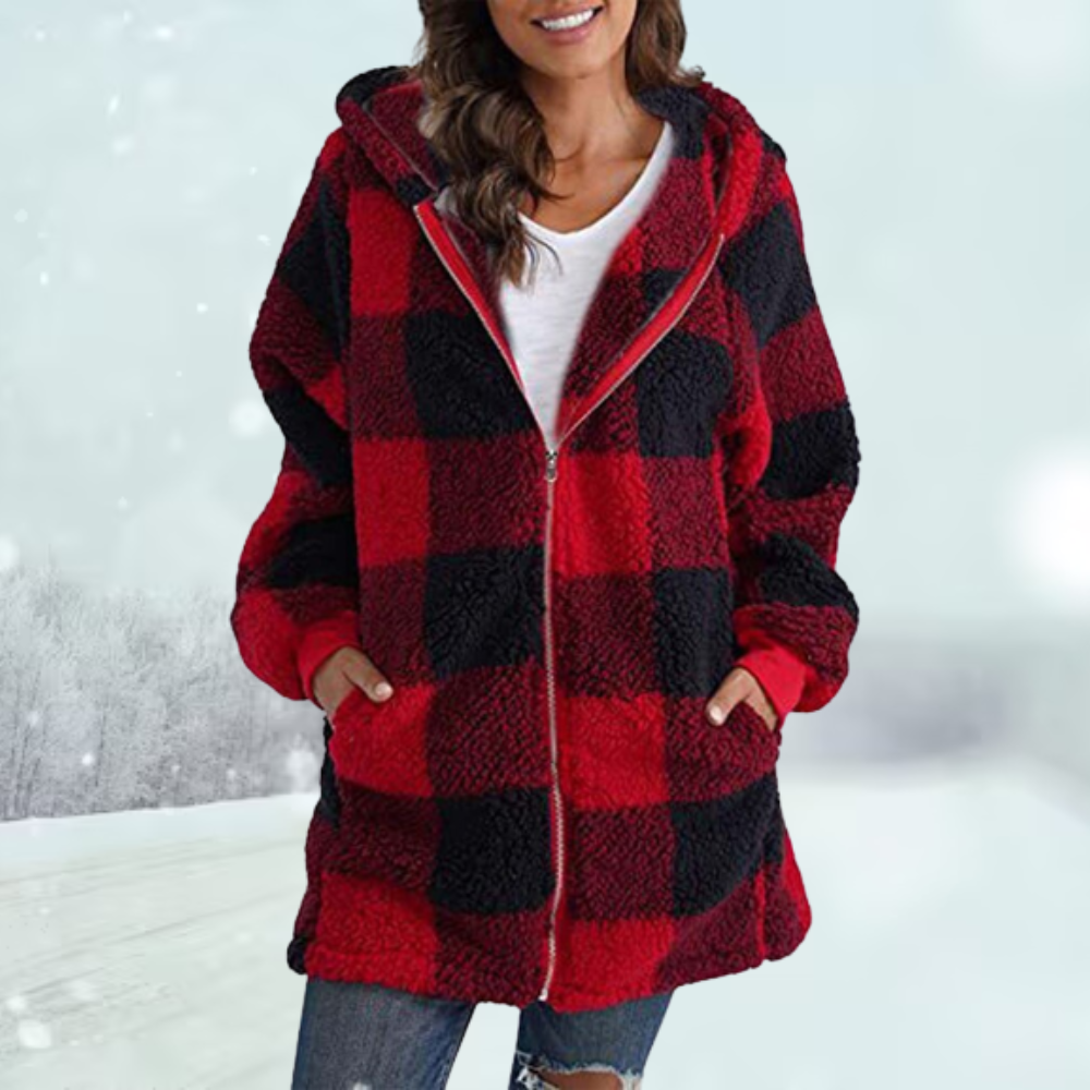 W&W Mode | Damen Winterjacke mit Kapuze im Karomuster
