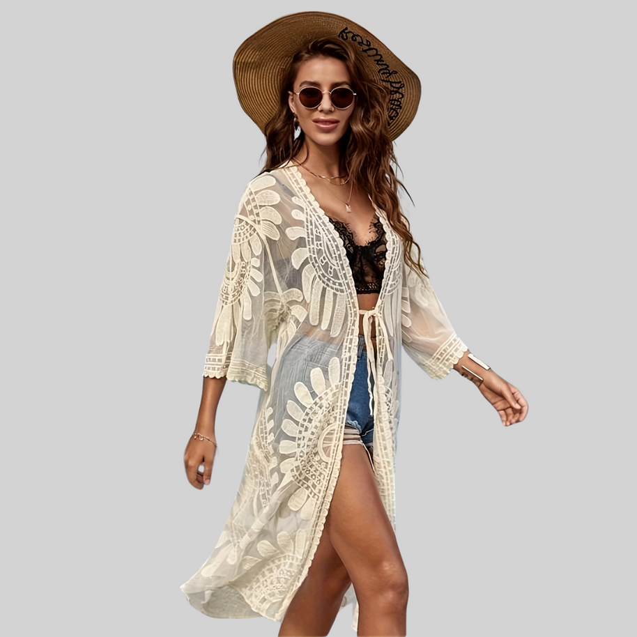 WW Mesh Überwurf – Boho – V-Ausschnitt Bestickt