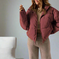 WW | Pufferjacke Kurze Länge Hoher Kragen Reißverschluss Verstellbare Passform