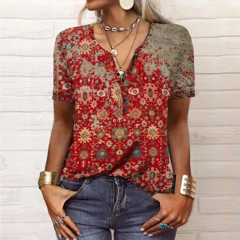 WW | Damen Baumwollbluse Mit Muster Perfekt Für Frühling & Sommer
