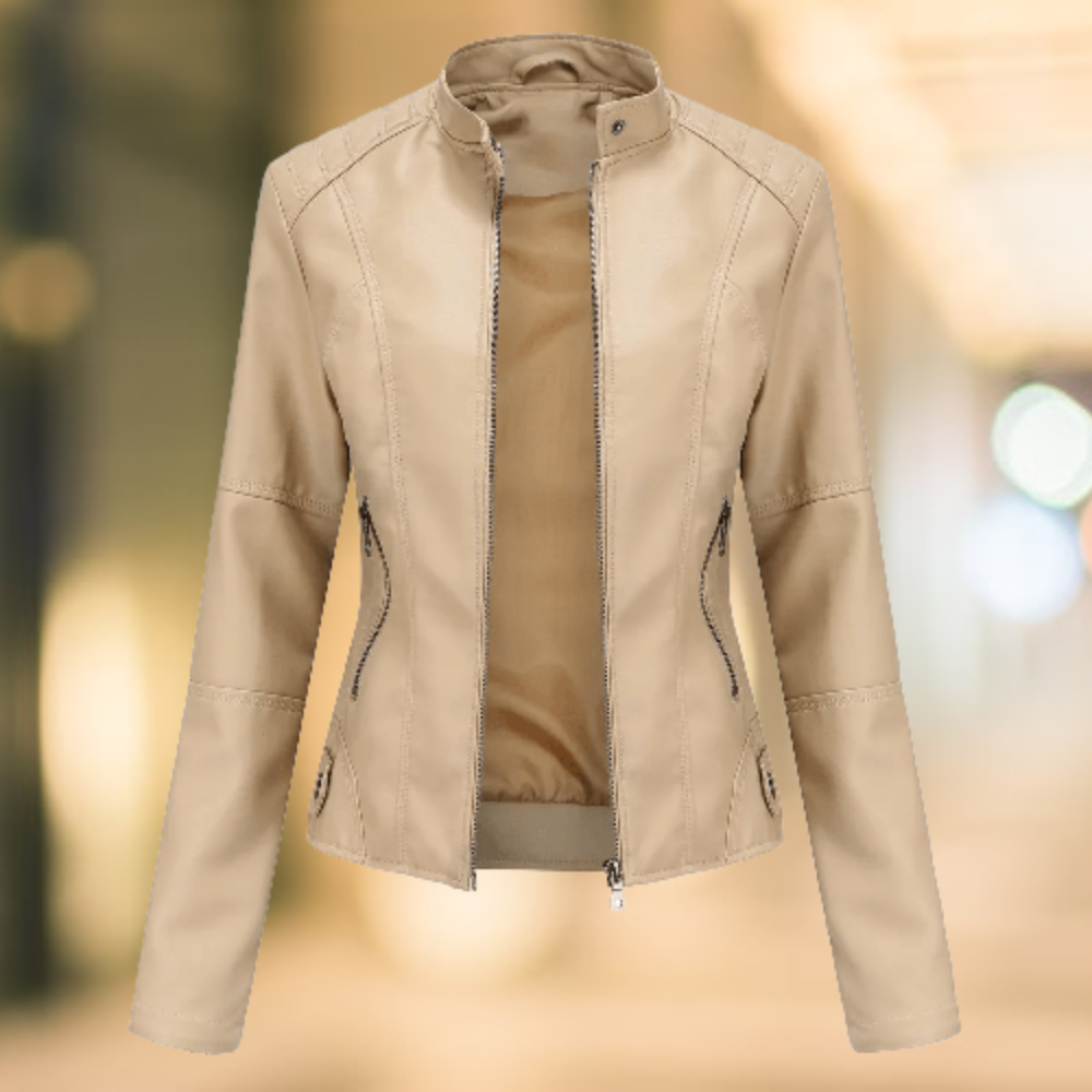 Elegante und schicke Lederjacke mit Stehkragen