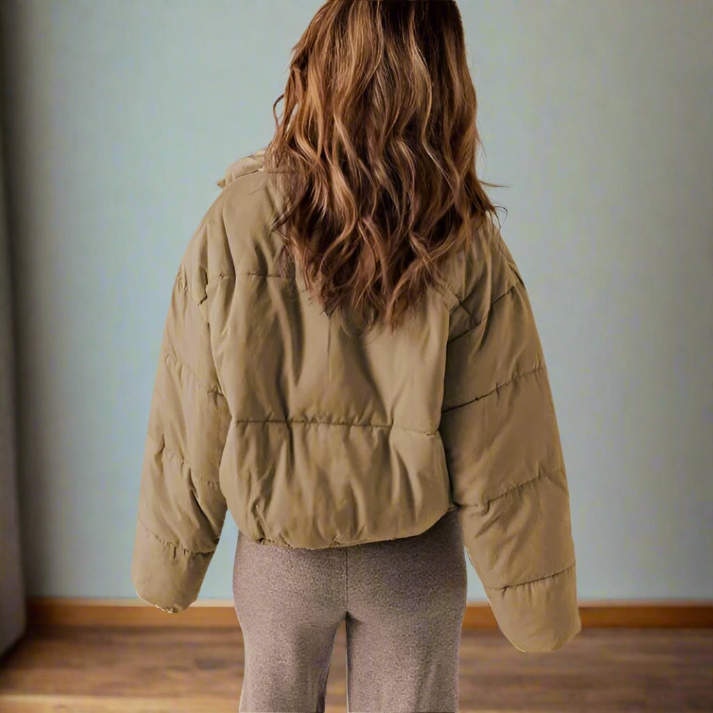 WW | Pufferjacke Kurze Länge Hoher Kragen Reißverschluss Verstellbare Passform