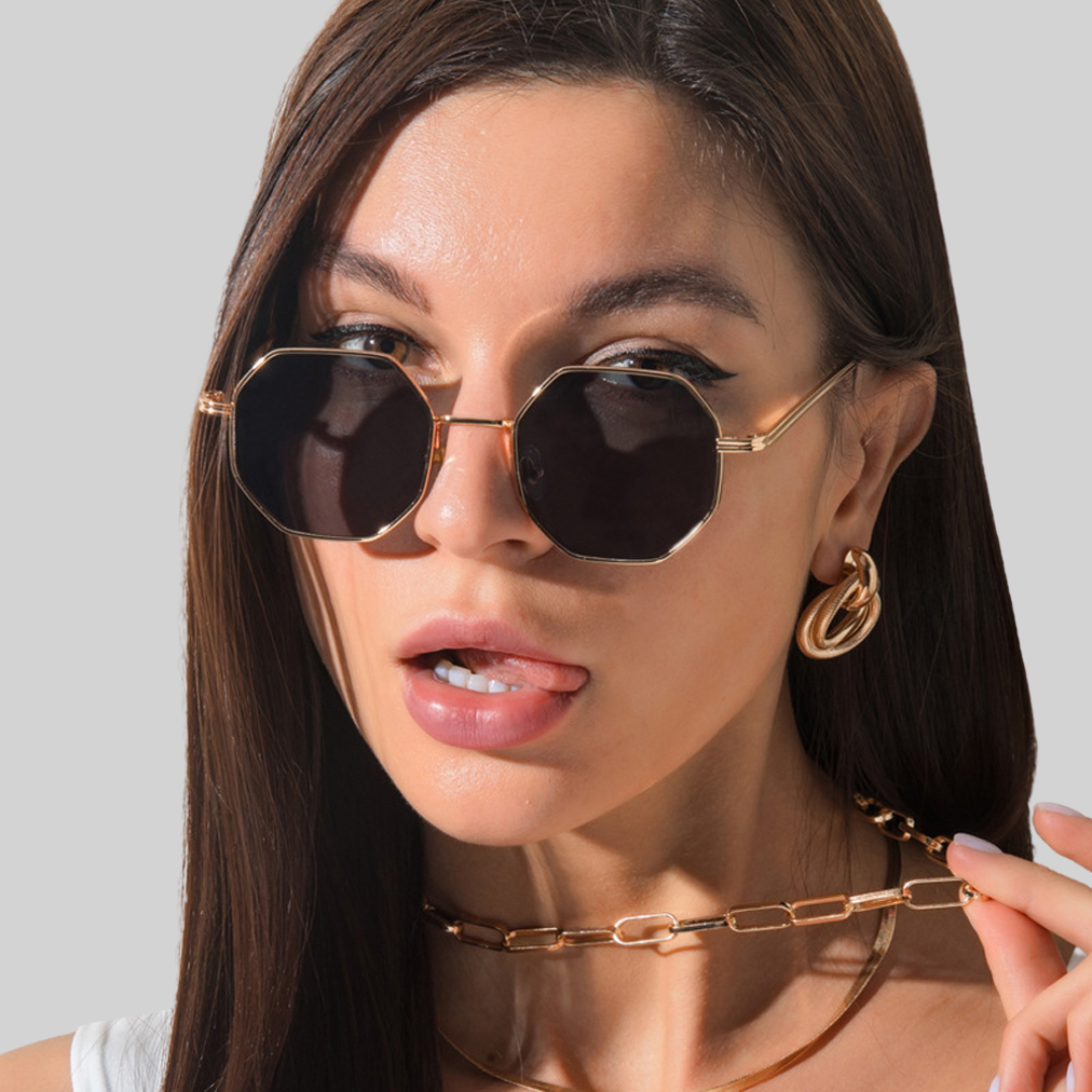 WW Geld Sonnenbrille - Sommer - Metall Vieleckig