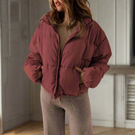 WW | Pufferjacke Kurze Länge Hoher Kragen Reißverschluss Verstellbare Passform