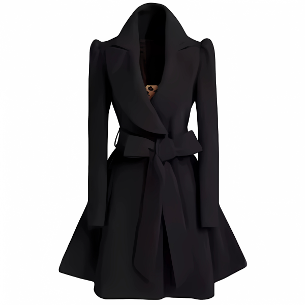 WW | Damenmantel – Schmal geschnitten – Wollmischung – A-Linie Rock – Gürtelschnalle mit Schleifenbund – Breiter Kragen