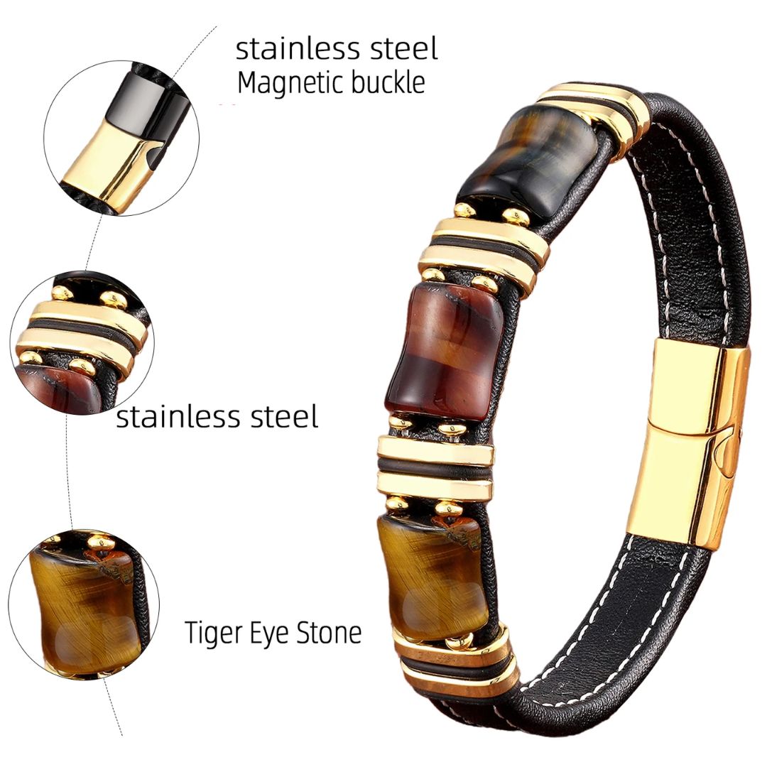 W&W Mode | Tigerauge Naturstein Lederarmband