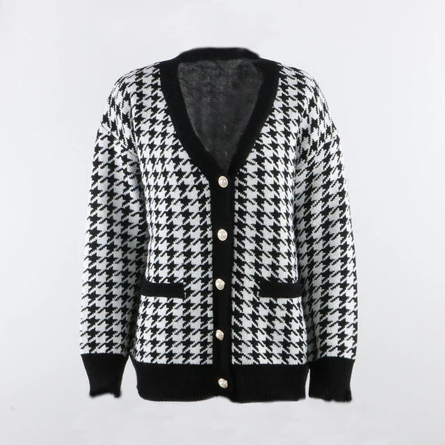 W&W Mode | Hahnentrittmuster-Cardigan mit Kontrastleiste