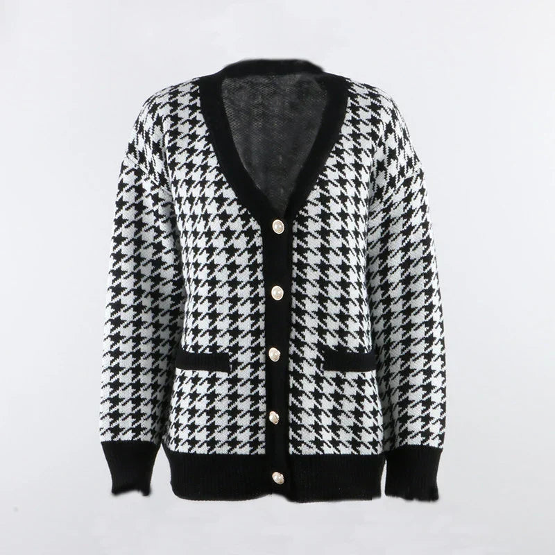 W&W Mode | Hahnentrittmuster-Cardigan mit Kontrastleiste