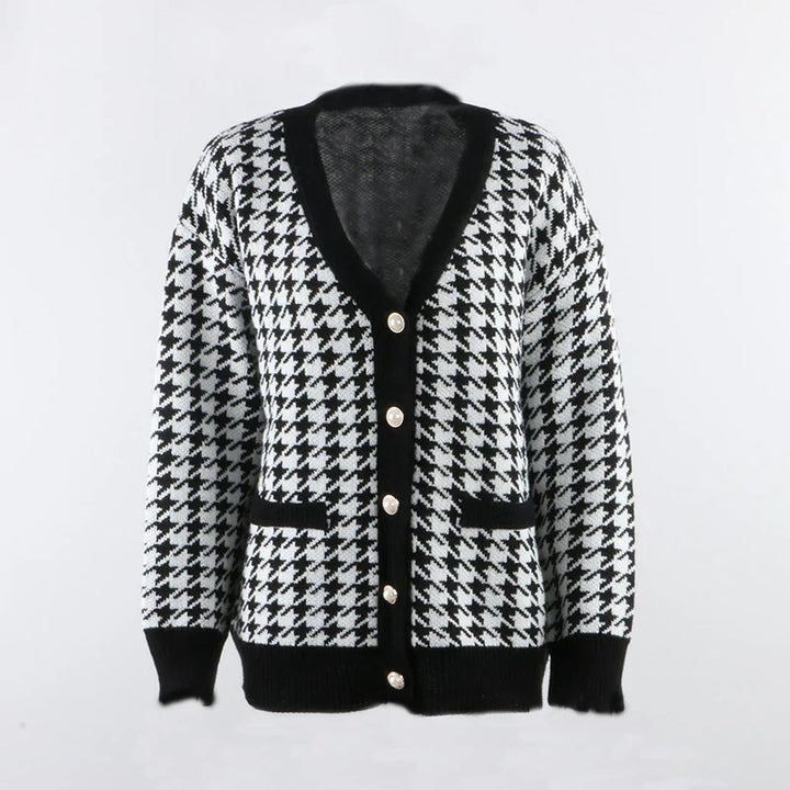 W&W Mode | Hahnentrittmuster-Cardigan mit Kontrastleiste