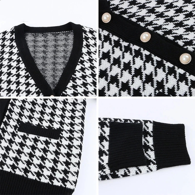 W&W Mode | Hahnentrittmuster-Cardigan mit Kontrastleiste