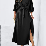 WW | Elegantes V-ausschnitt Kleid Mit Schlitz Für Frauen